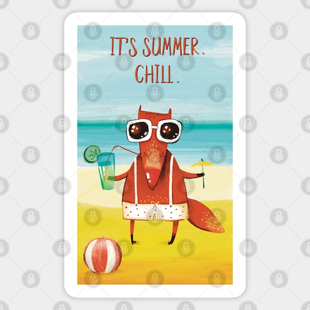 It’s summer. Chill. The red fox chillin on the beach Sticker by marina63